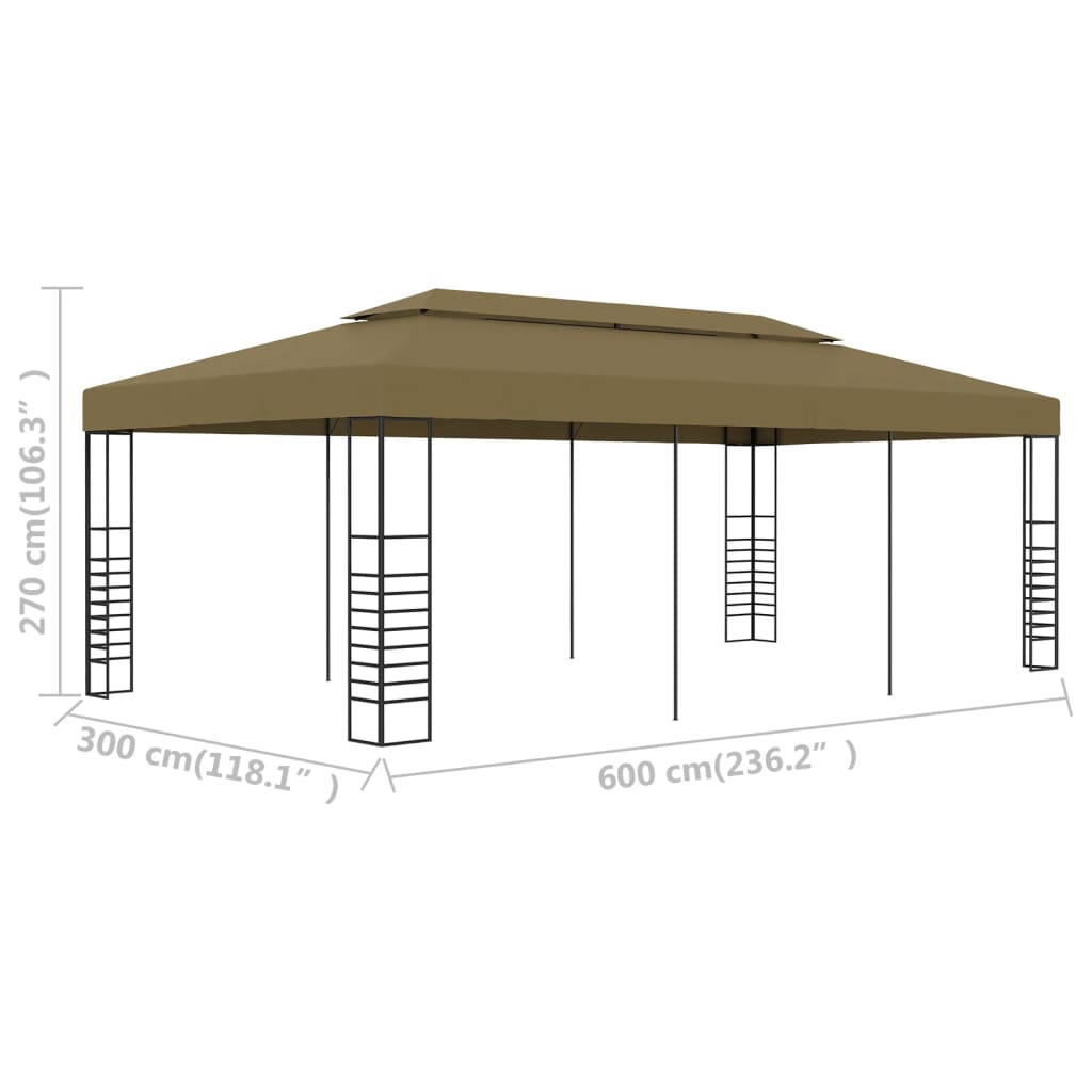 Gazebo 6x3x2,7 m 180 g/m² cinzento-acastanhado