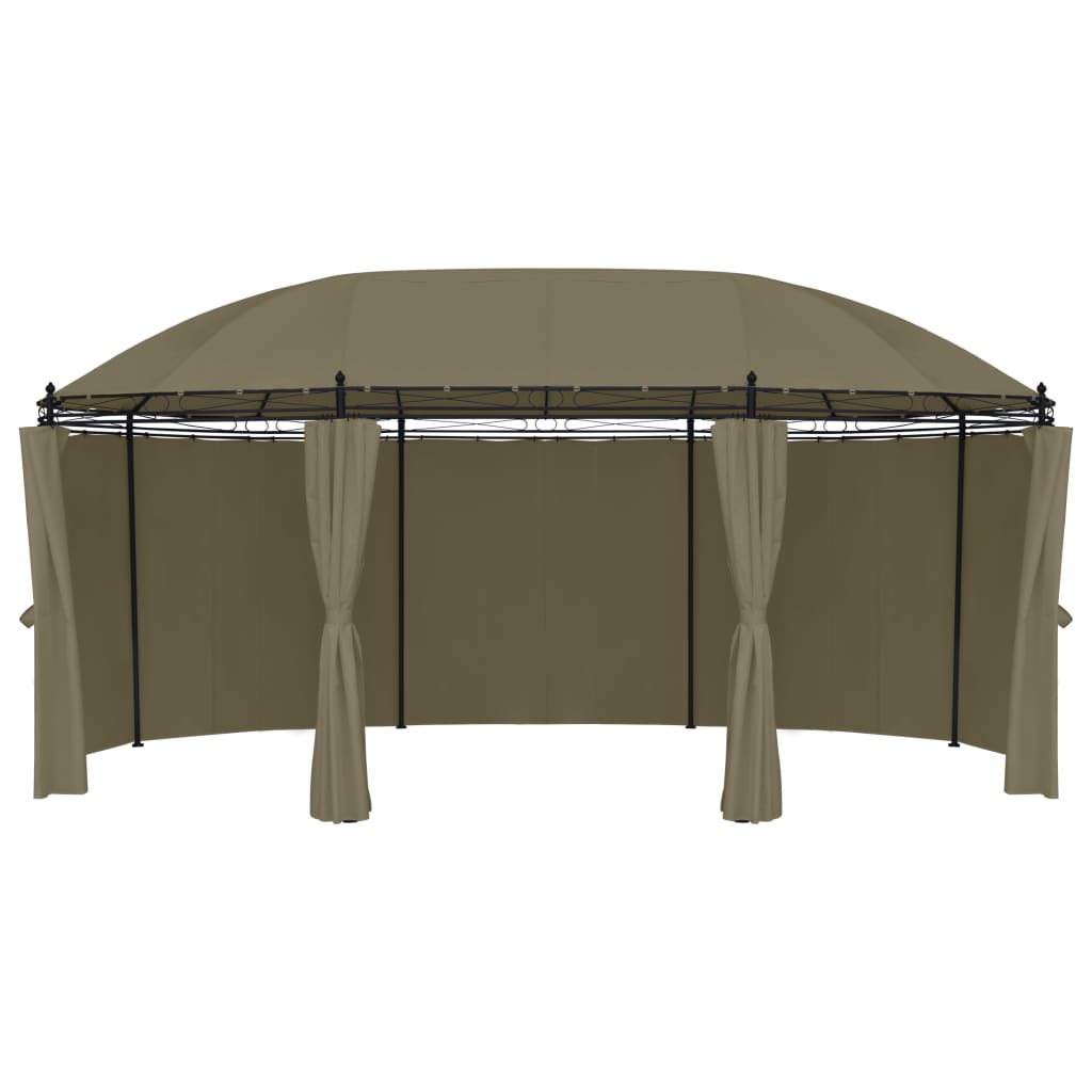 Gazebo c/ cortinas 520x349x255 cm 180 g/m² cinzento-acastanhado
