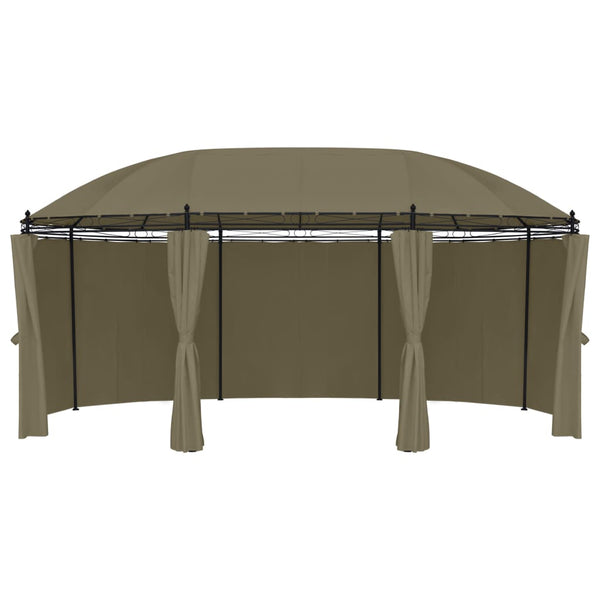 Gazebo c/ cortinas 520x349x255 cm 180 g/m² cinzento-acastanhado