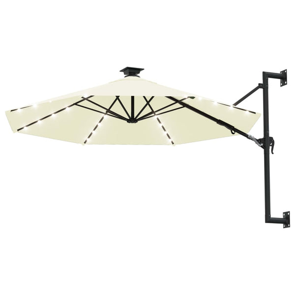 Guarda-sol para jardim de parede c/ luzes LED 300 cm areia