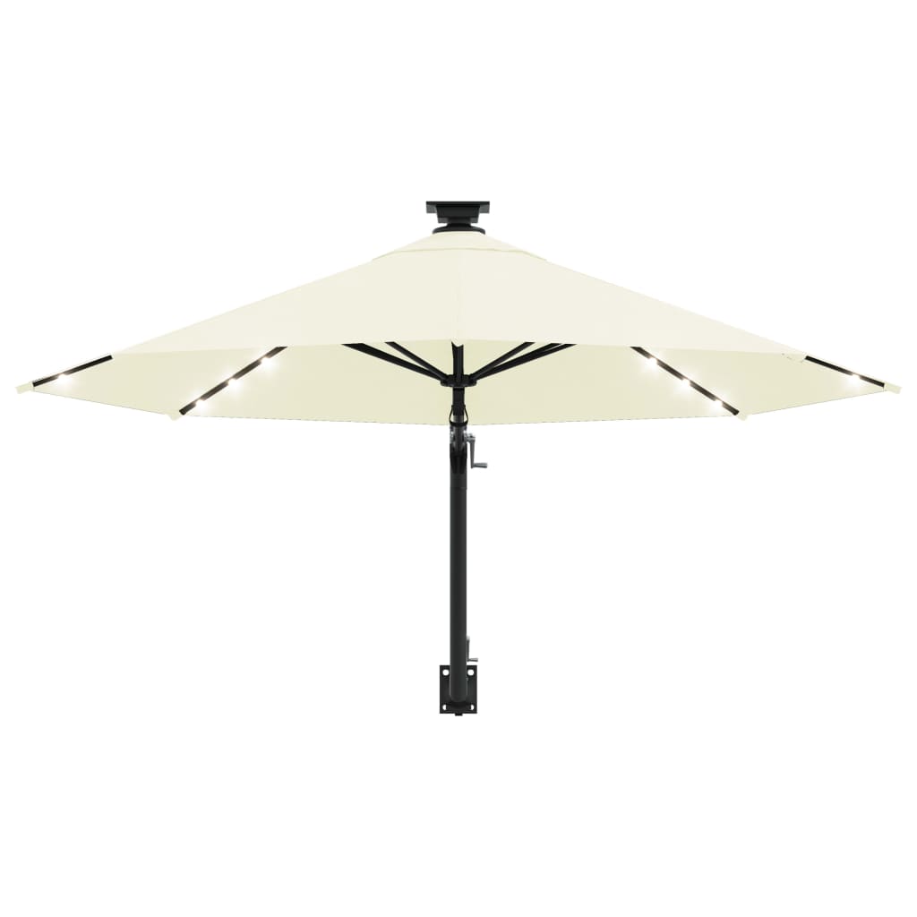 Guarda-sol para jardim de parede c/ luzes LED 300 cm areia