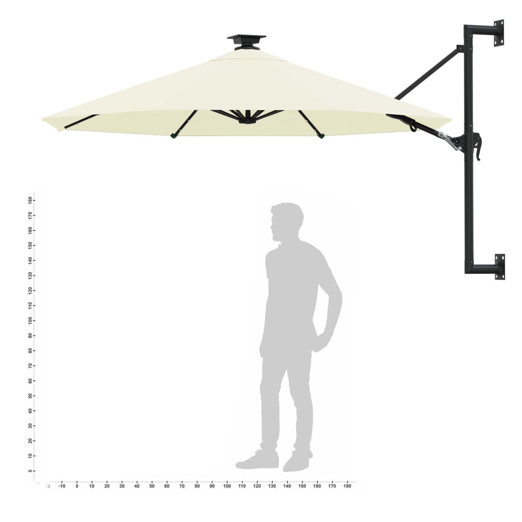 Guarda-sol para jardim de parede c/ luzes LED 300 cm areia