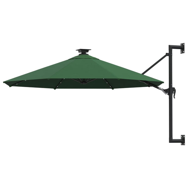 Guarda-sol para jardim de parede com luzes LED 300 cm verde