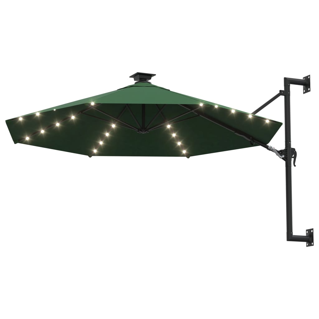 Guarda-sol para jardim de parede com luzes LED 300 cm verde