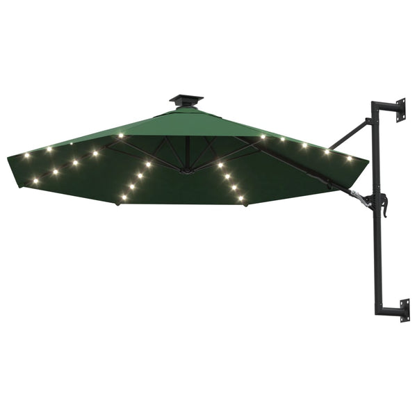 Guarda-sol para jardim de parede com luzes LED 300 cm verde