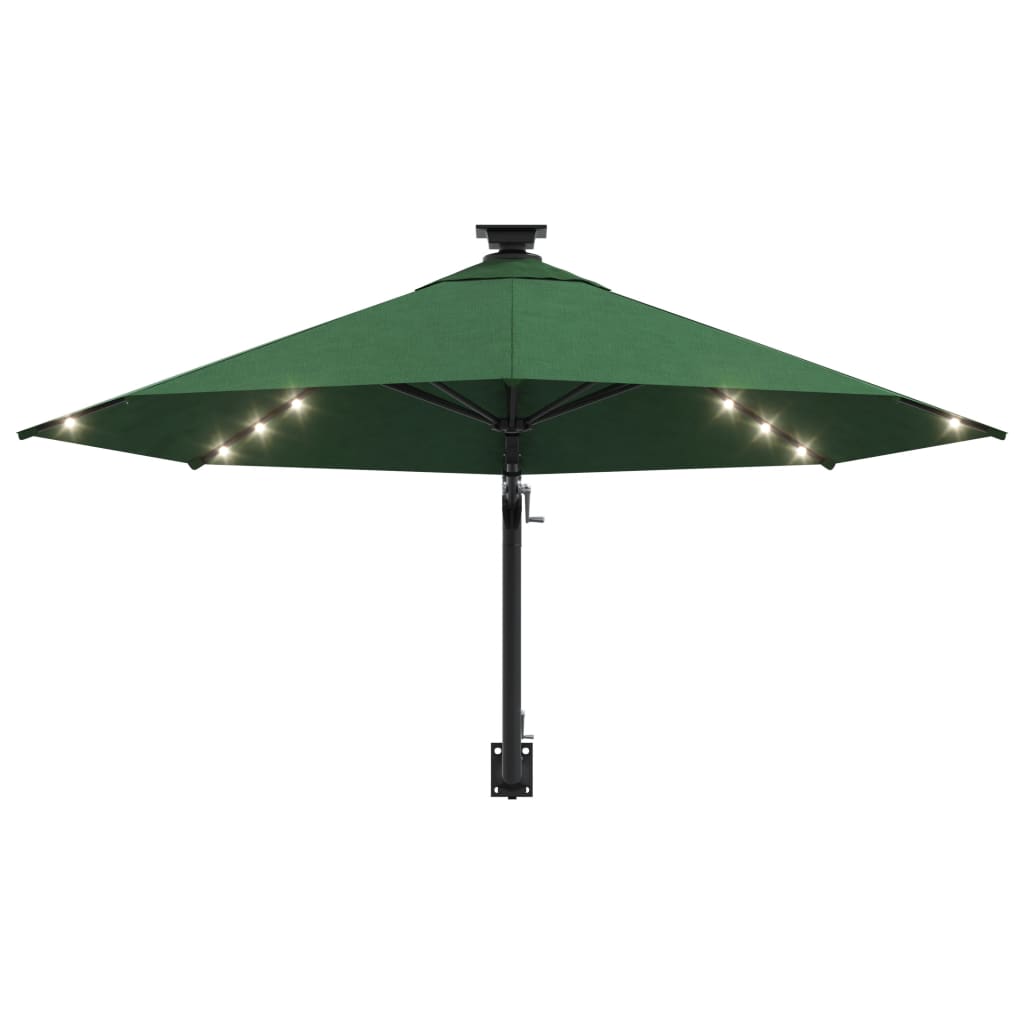 Guarda-sol para jardim de parede com luzes LED 300 cm verde