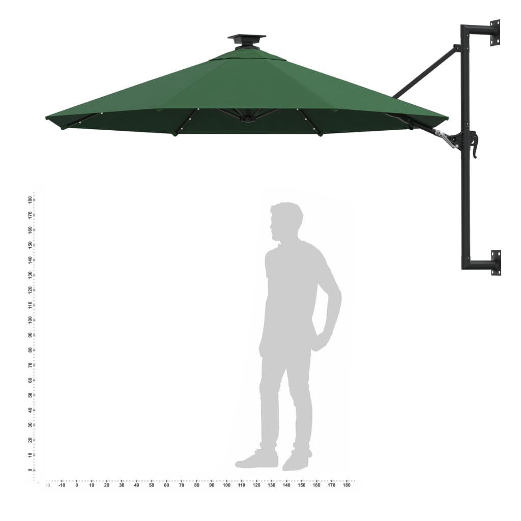 Guarda-sol para jardim de parede com luzes LED 300 cm verde