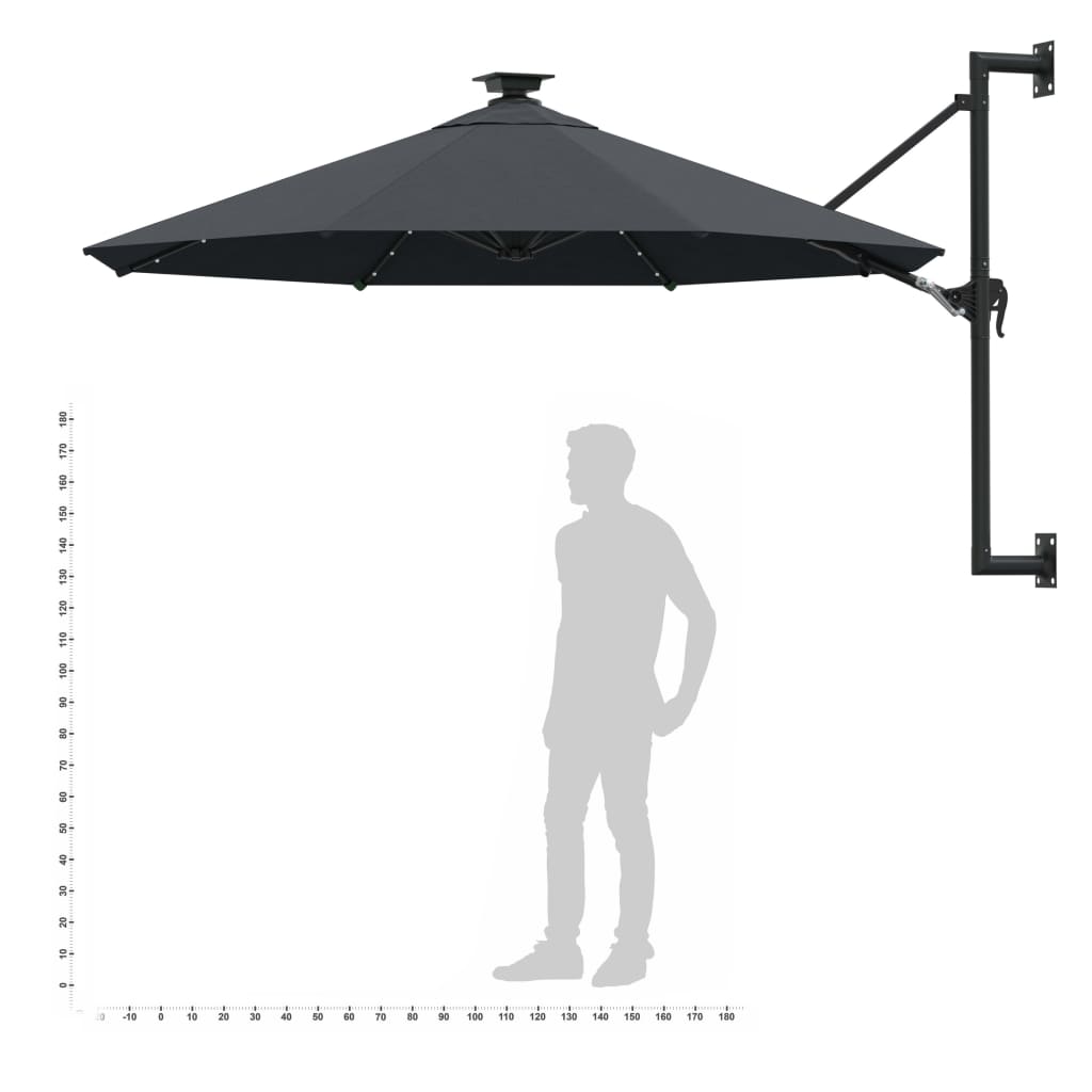 Guarda-sol para jardim de parede c/ luzes LED 300 cm antracite