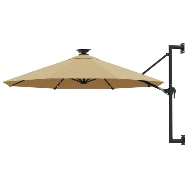 Guarda-sol p/ jardim parede c/ luz LED 300 cm cinza-acastanhado