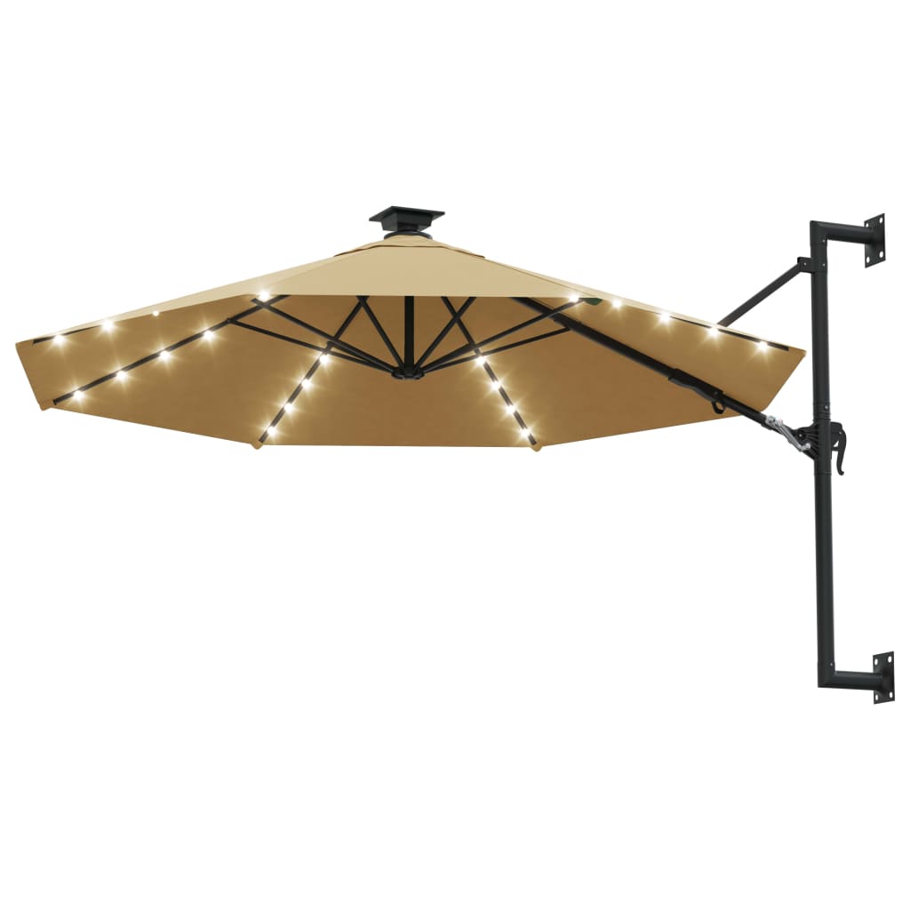 Guarda-sol p/ jardim parede c/ luz LED 300 cm cinza-acastanhado