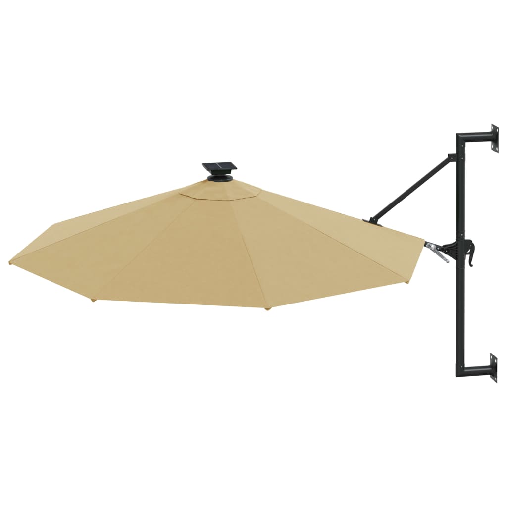 Guarda-sol p/ jardim parede c/ luz LED 300 cm cinza-acastanhado