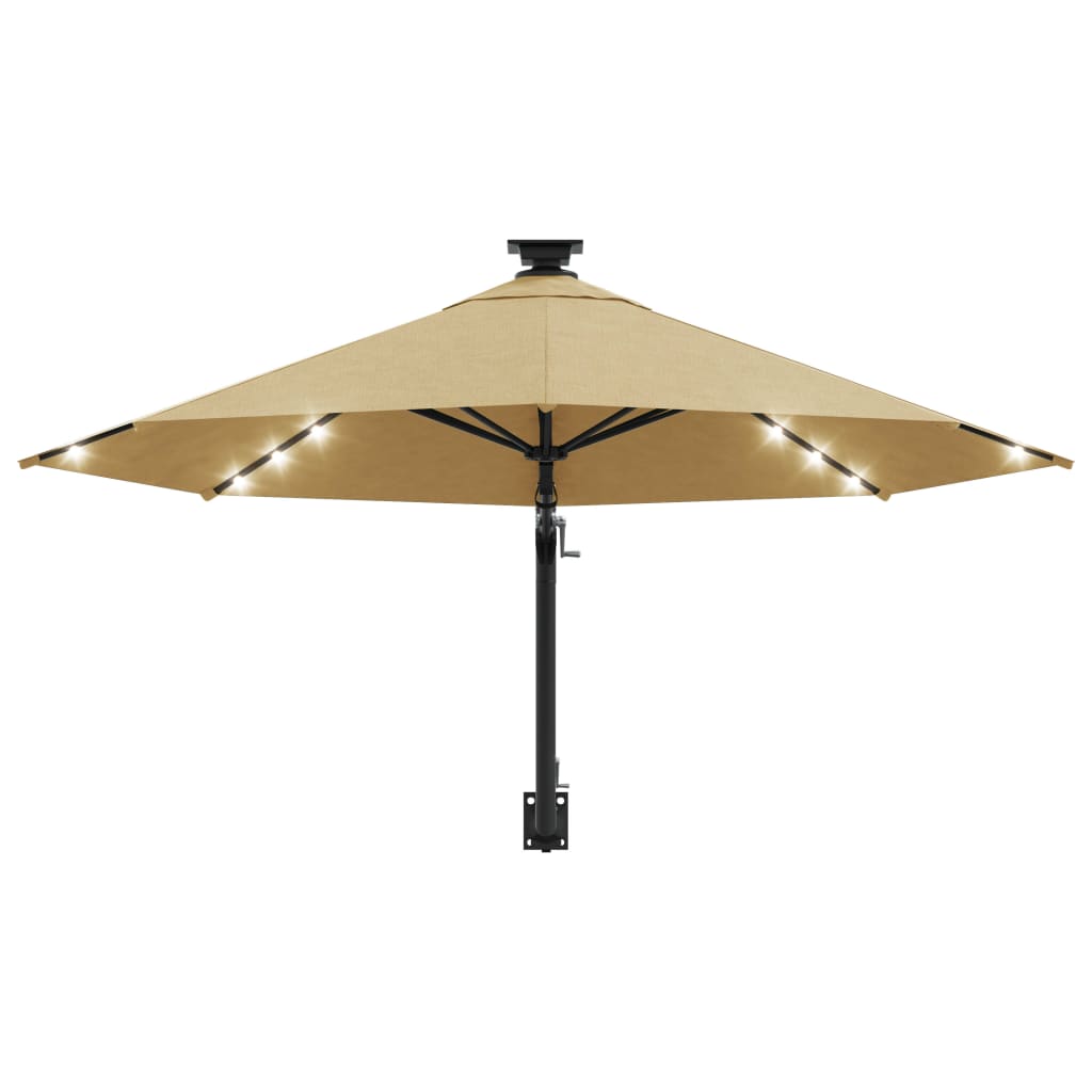 Guarda-sol p/ jardim parede c/ luz LED 300 cm cinza-acastanhado
