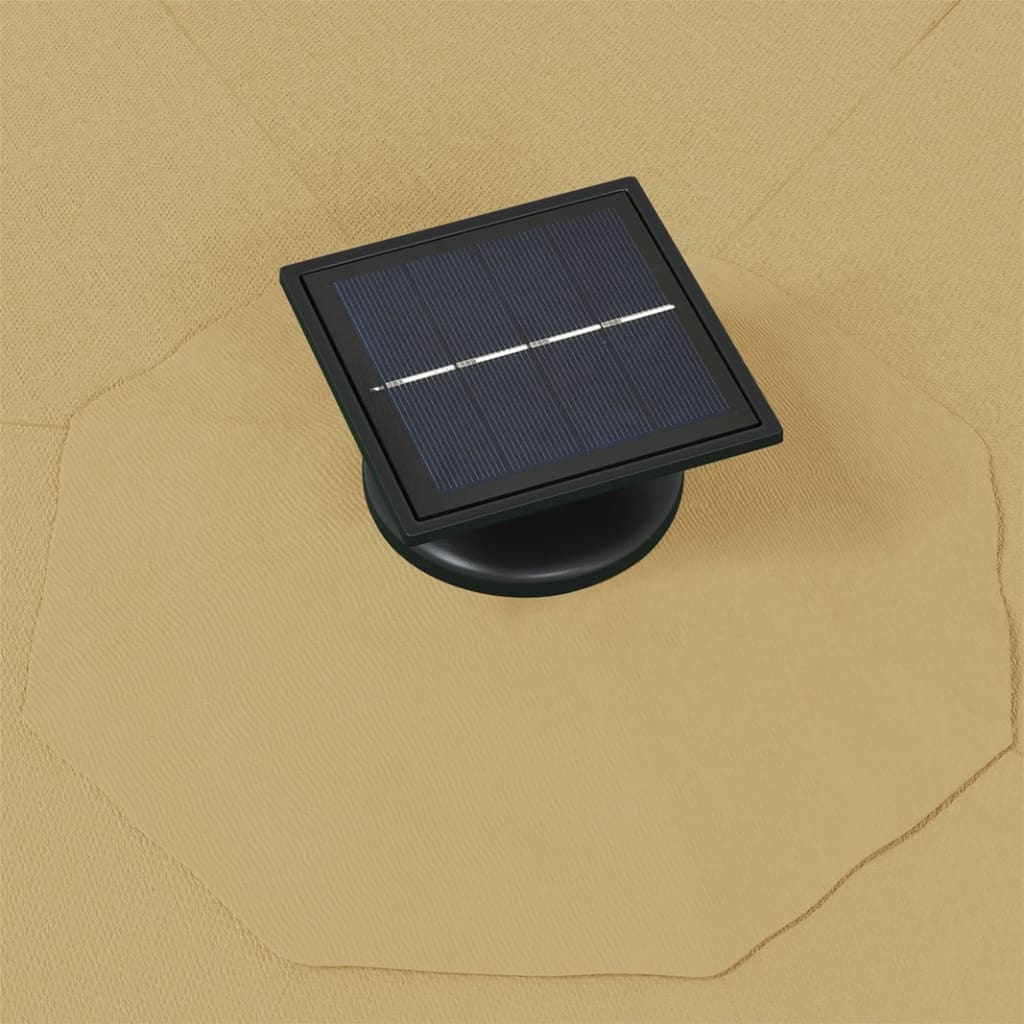Guarda-sol p/ jardim parede c/ luz LED 300 cm cinza-acastanhado