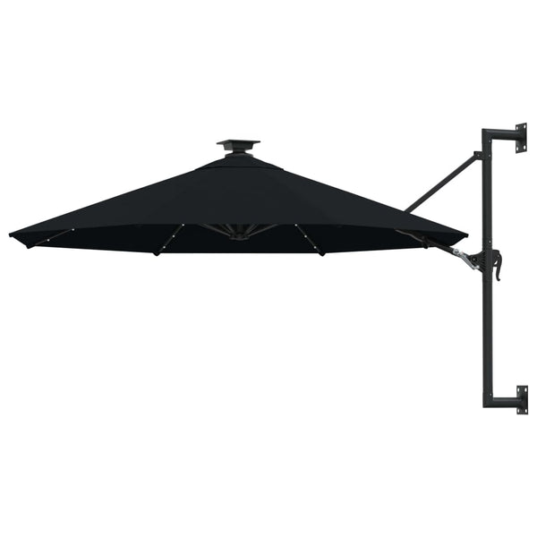 Guarda-sol para jardim de parede com luzes LED 300 cm preto