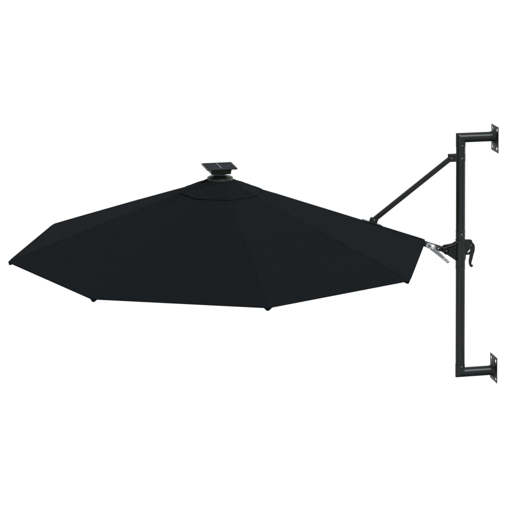 Guarda-sol para jardim de parede com luzes LED 300 cm preto