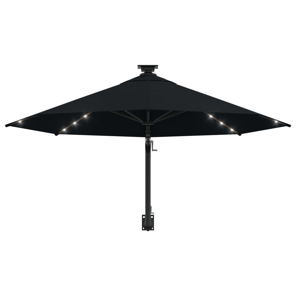 Guarda-sol para jardim de parede com luzes LED 300 cm preto
