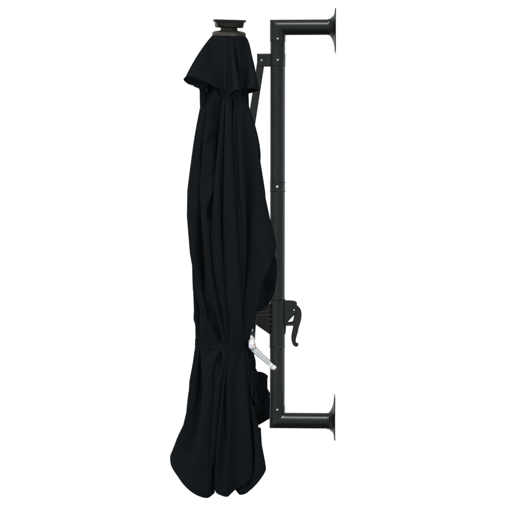 Guarda-sol para jardim de parede com luzes LED 300 cm preto
