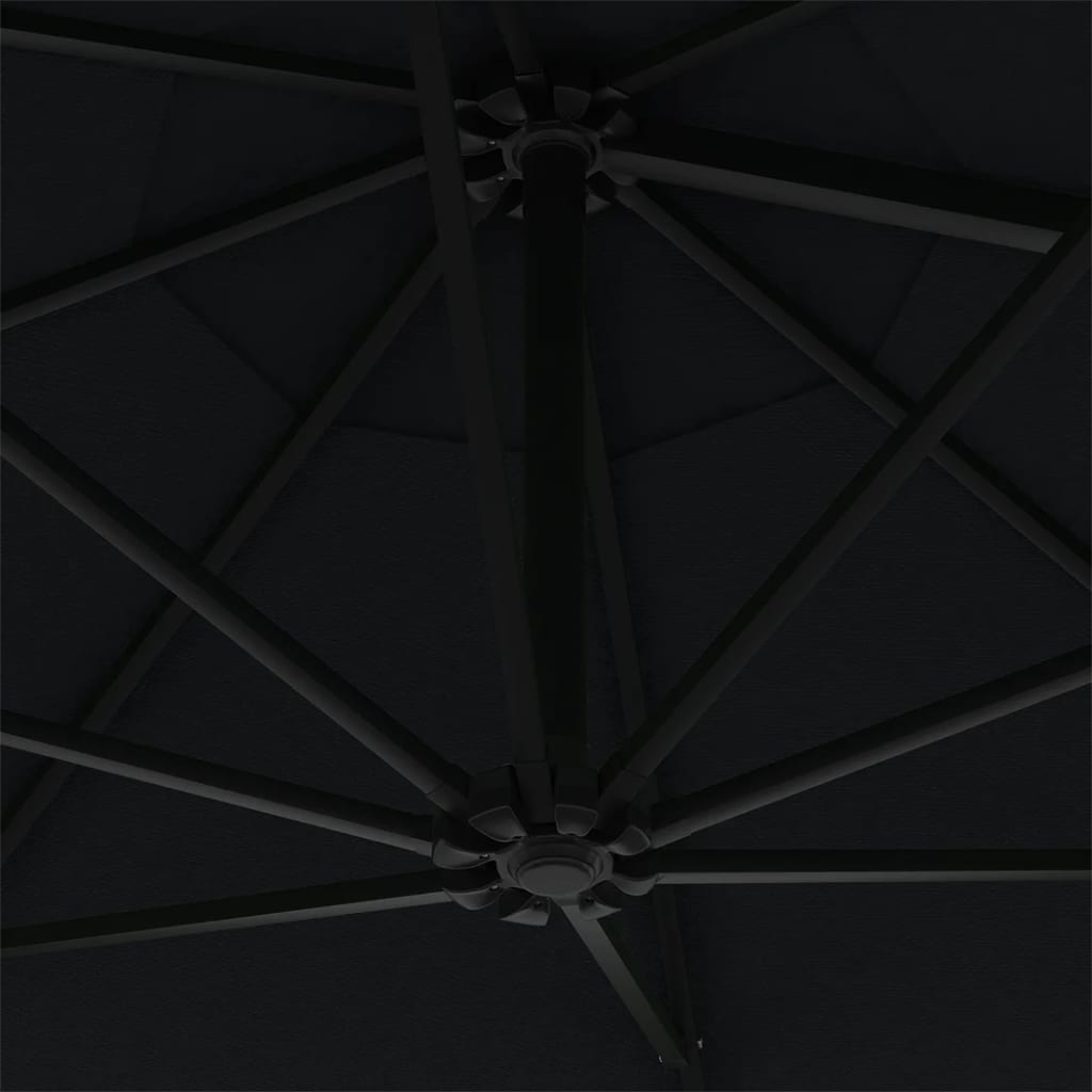 Guarda-sol para jardim de parede com luzes LED 300 cm preto