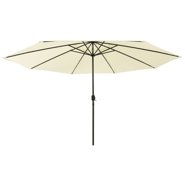Guarda-sol de jardim com luzes LED 400 cm areia