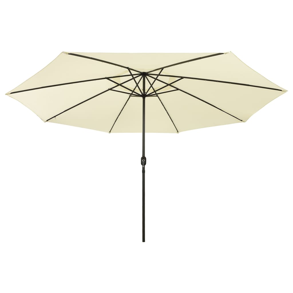 Guarda-sol de jardim com luzes LED 400 cm areia