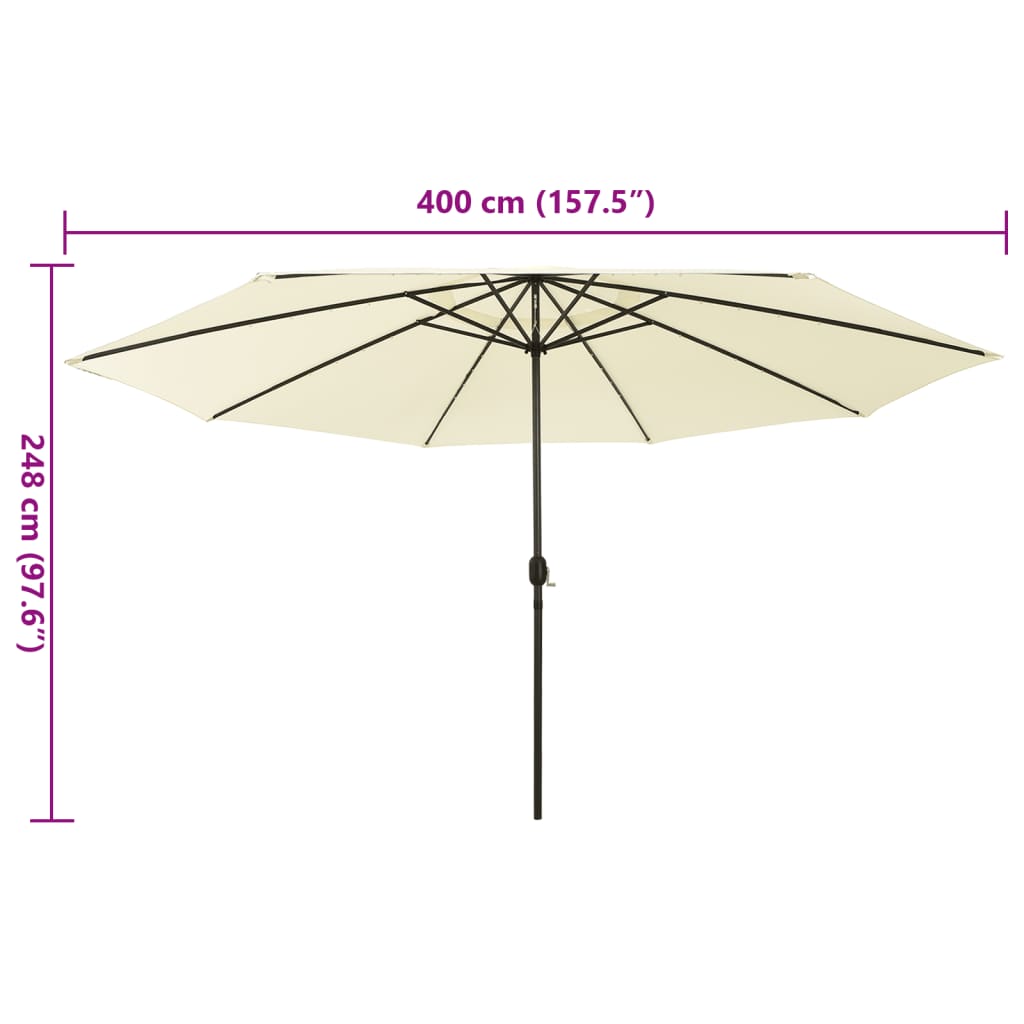 Guarda-sol de jardim com luzes LED 400 cm areia