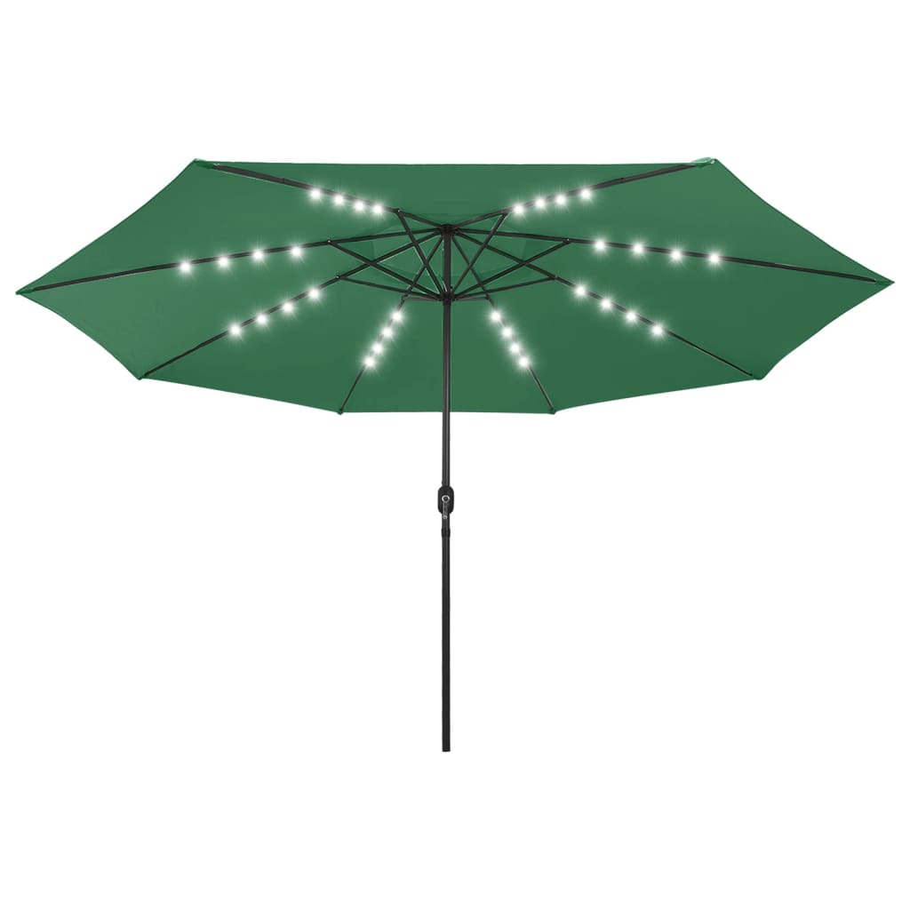 Guarda-sol de jardim com luzes LED 400 cm verde
