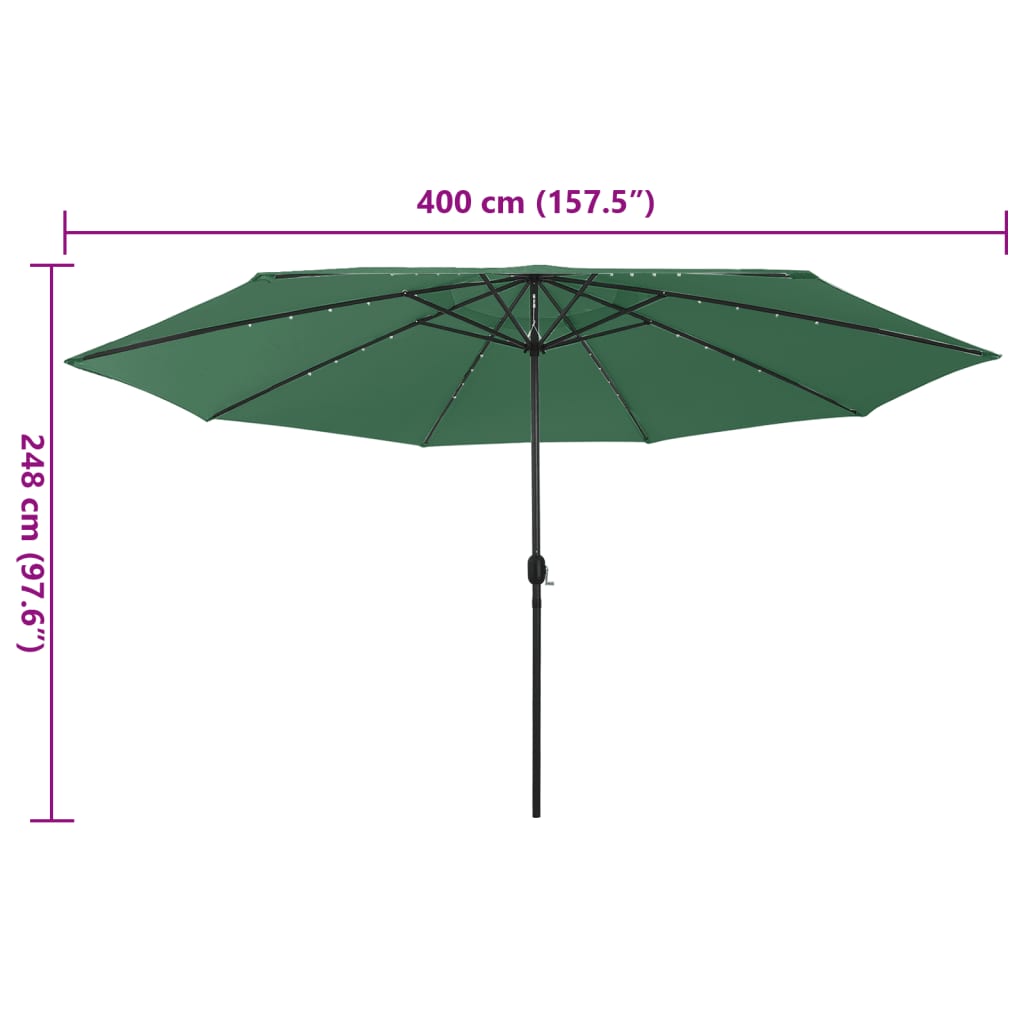 Guarda-sol de jardim com luzes LED 400 cm verde
