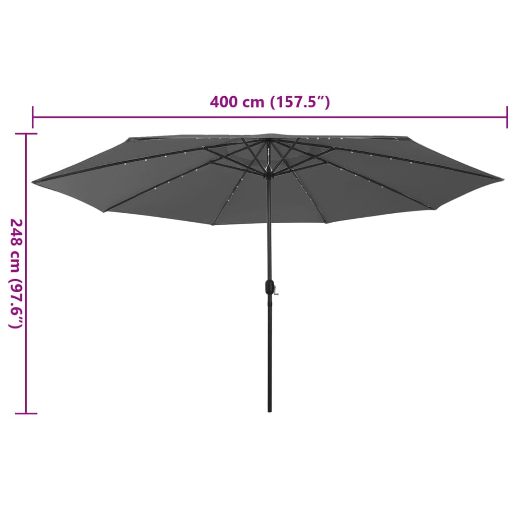 Guarda-sol de jardim com luzes LED 400 cm antracite