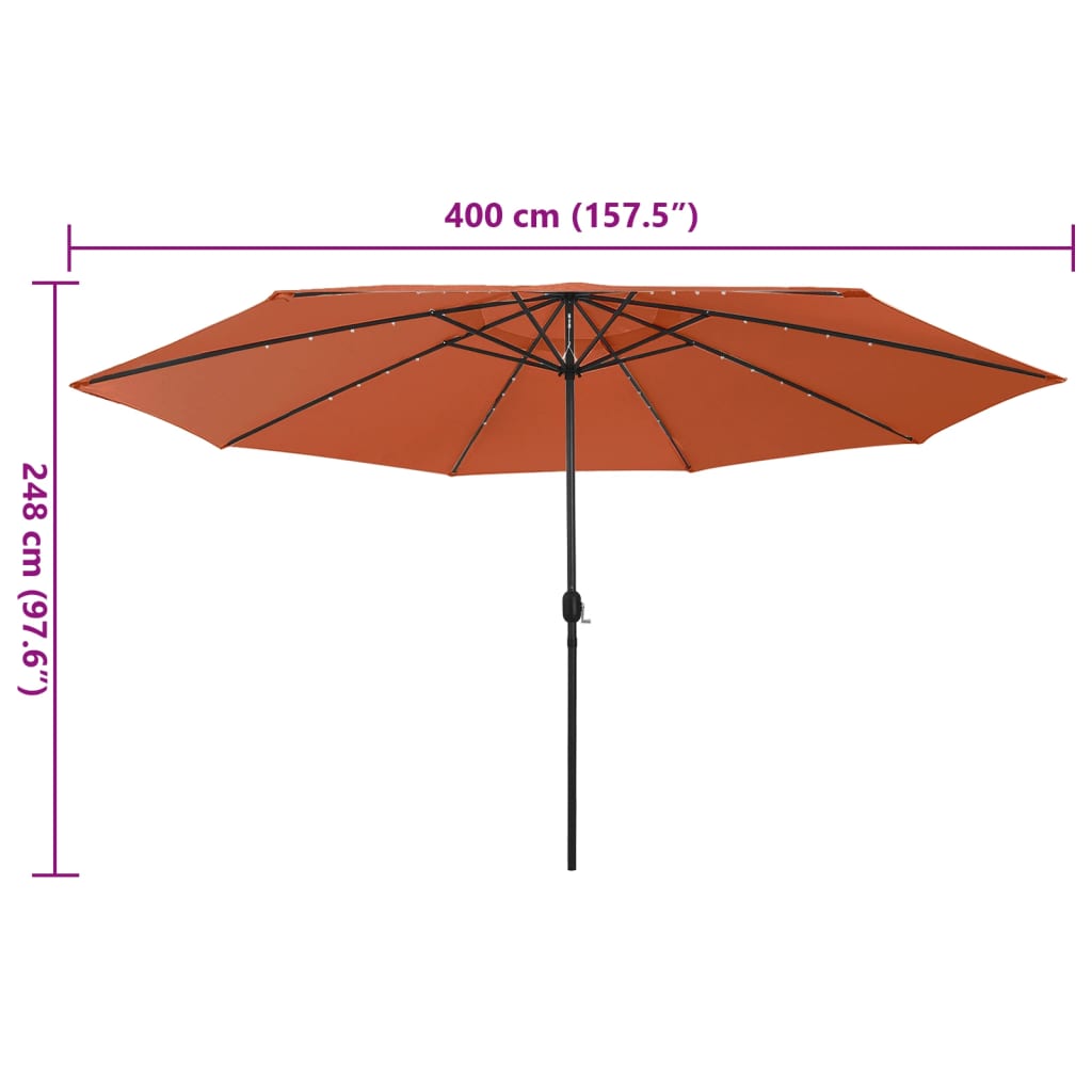 Guarda-sol de jardim com luzes LED 400 cm terracota