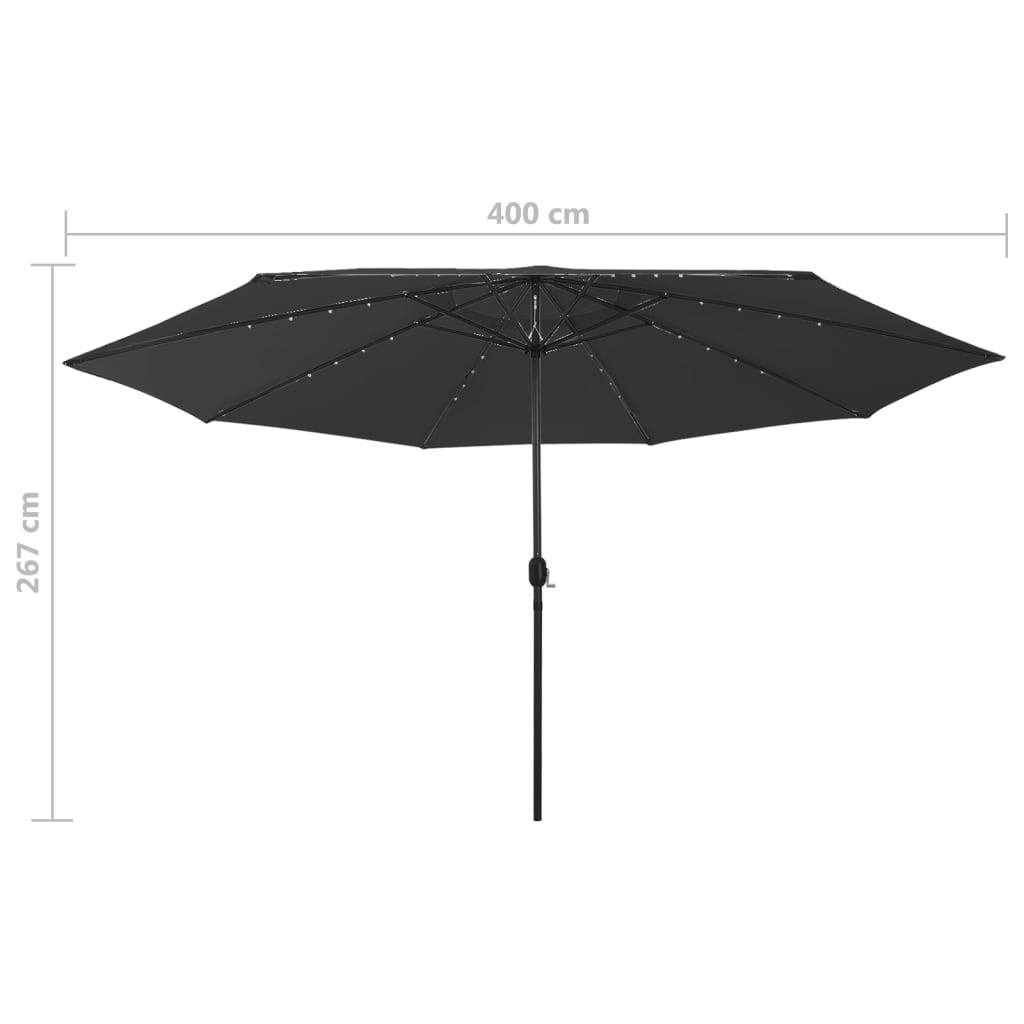 Guarda-sol de jardim com luzes LED 400 cm preto