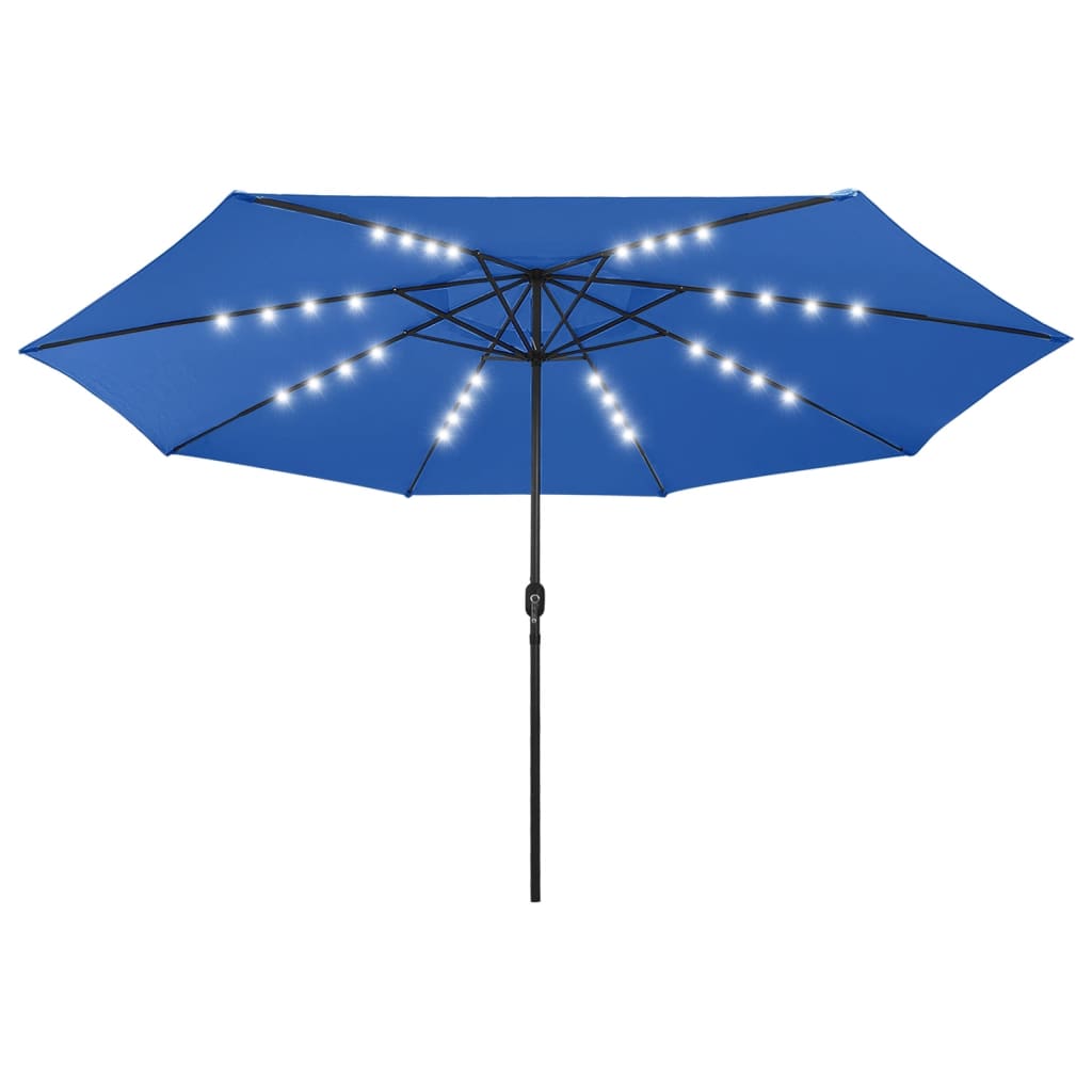 Guarda-sol de jardim com luzes LED 400 cm azul-ciano