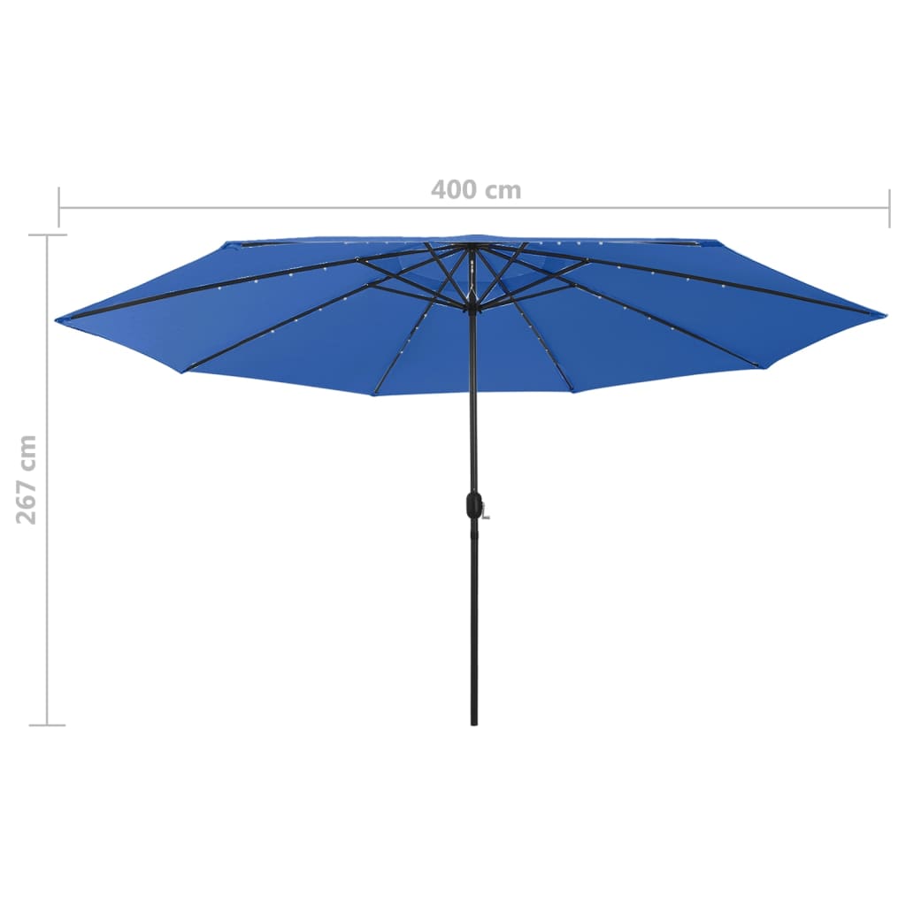 Guarda-sol de jardim com luzes LED 400 cm azul-ciano