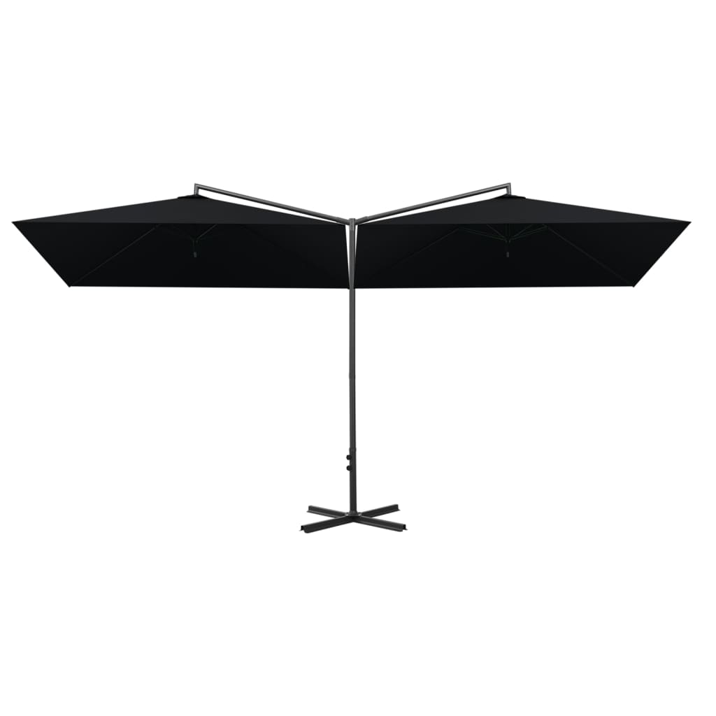 Guarda-sol de jardim duplo com poste de aço 600x300 cm preto