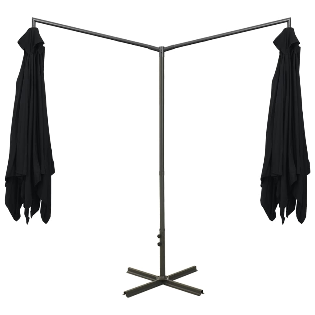 Guarda-sol de jardim duplo com poste de aço 600x300 cm preto