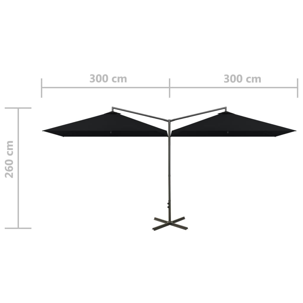 Guarda-sol de jardim duplo com poste de aço 600x300 cm preto