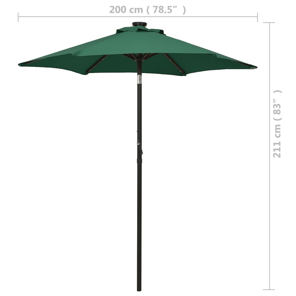 Guarda-sol de jardim com luzes LED 200x211 cm alumínio verde