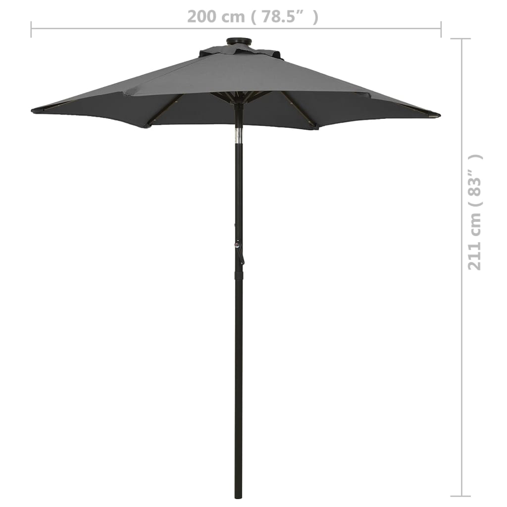 Guarda-sol de jardim c/ luzes LED 200x211 cm alumínio antracite