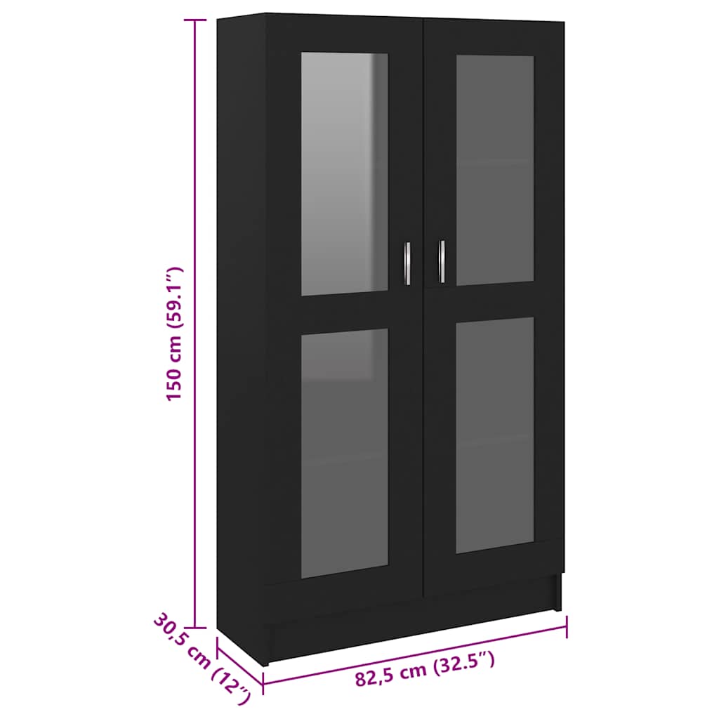 Armário vitrine 82,5x30,5x150 cm derivados de madeira preto