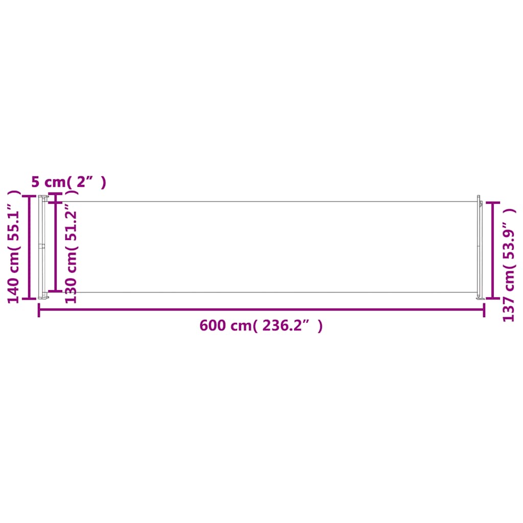 Toldo lateral retrátil para pátio 140x600 cm castanho