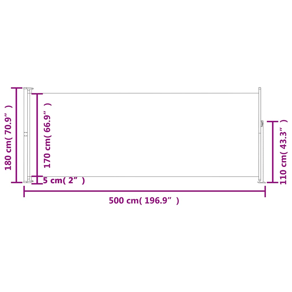 Toldo lateral retrátil para pátio 180x500 cm preto