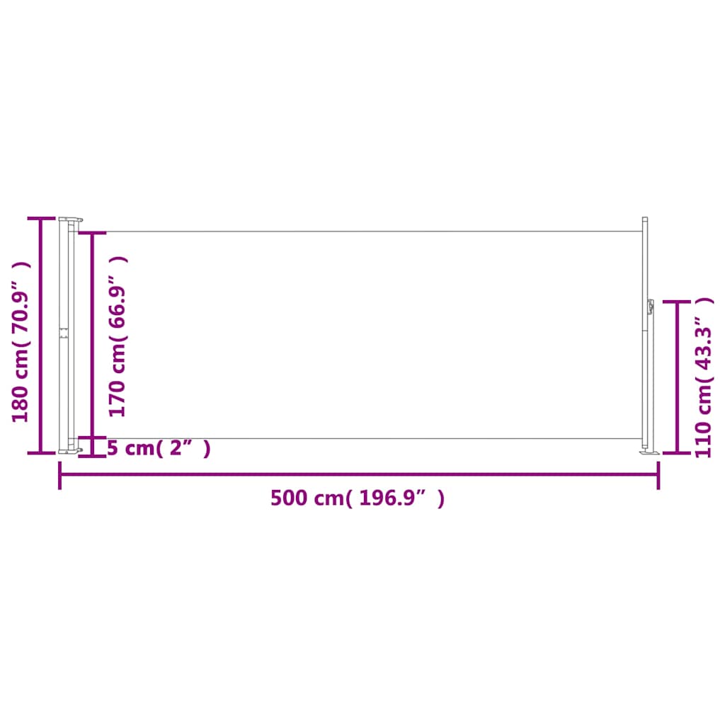 Toldo lateral retrátil para pátio 180x500 cm azul