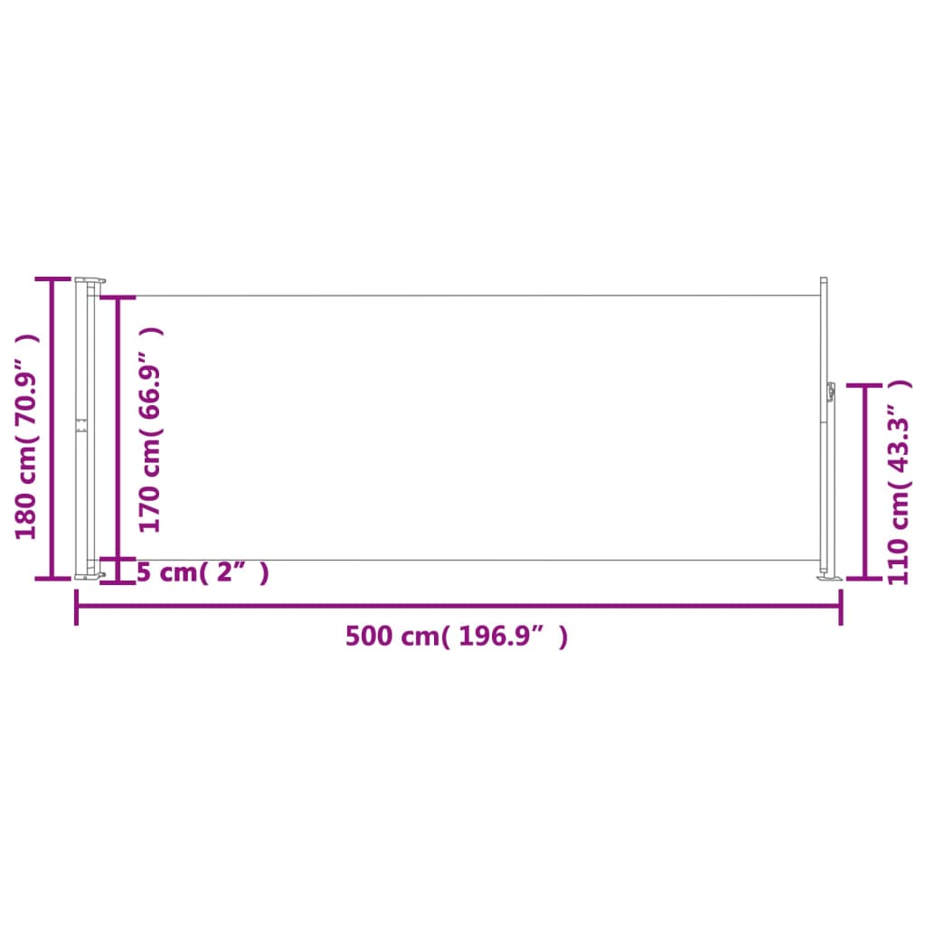 Toldo lateral retrátil para pátio 180x500 cm vermelho