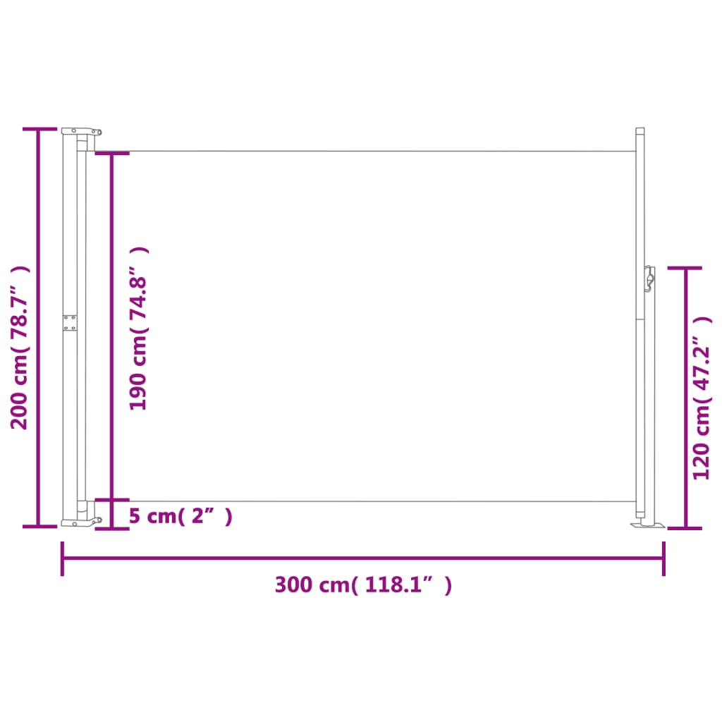 Toldo lateral retrátil para pátio 200x300 cm azul