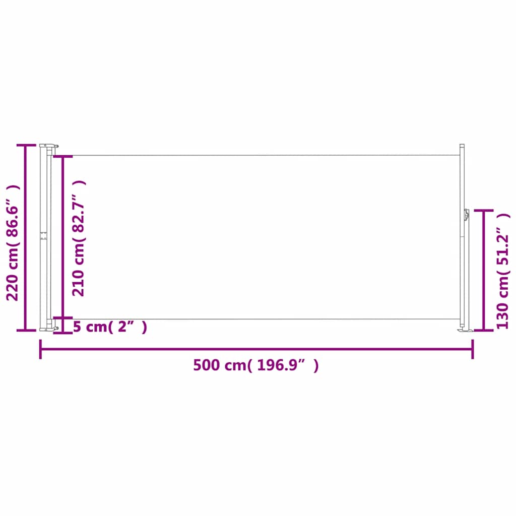 Toldo lateral retrátil para pátio 220x500 cm cor creme