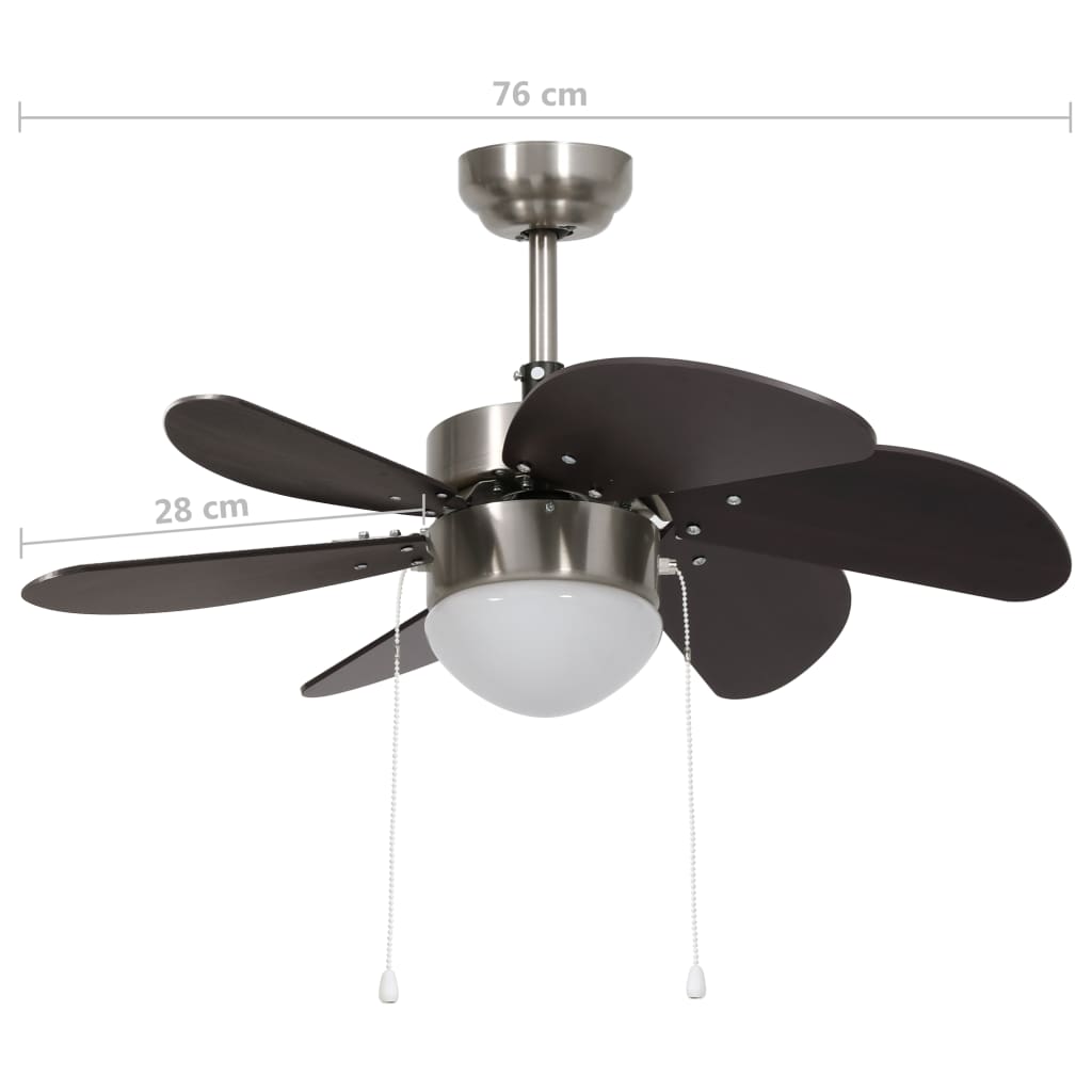 Ventoinha de teto com luz 76 cm castanho-escuro