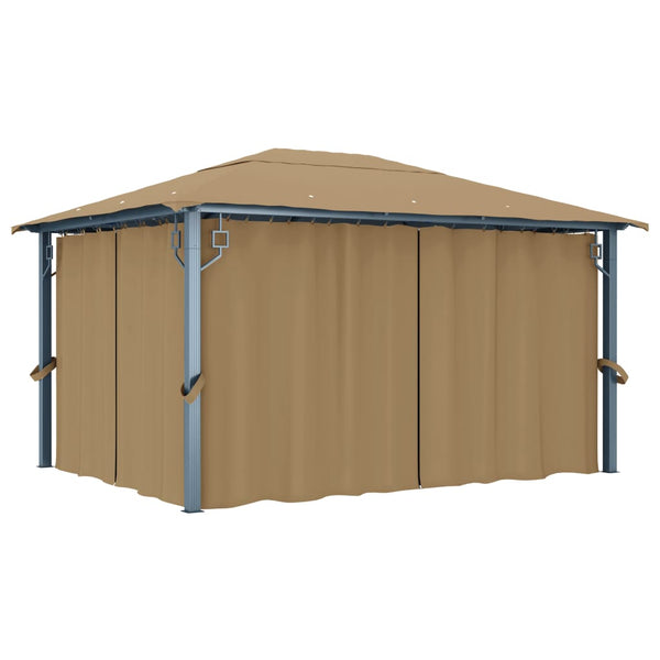 Gazebo com cortina 400x300 cm alumínio cinzento-acastanhado