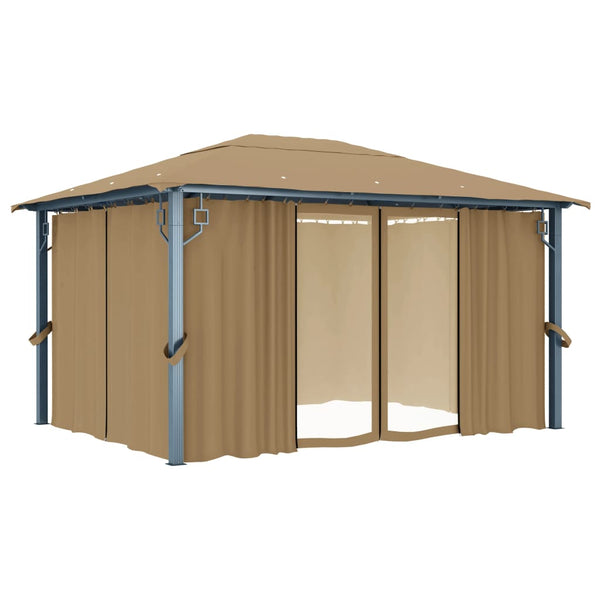 Gazebo com cortina 400x300 cm alumínio cinzento-acastanhado