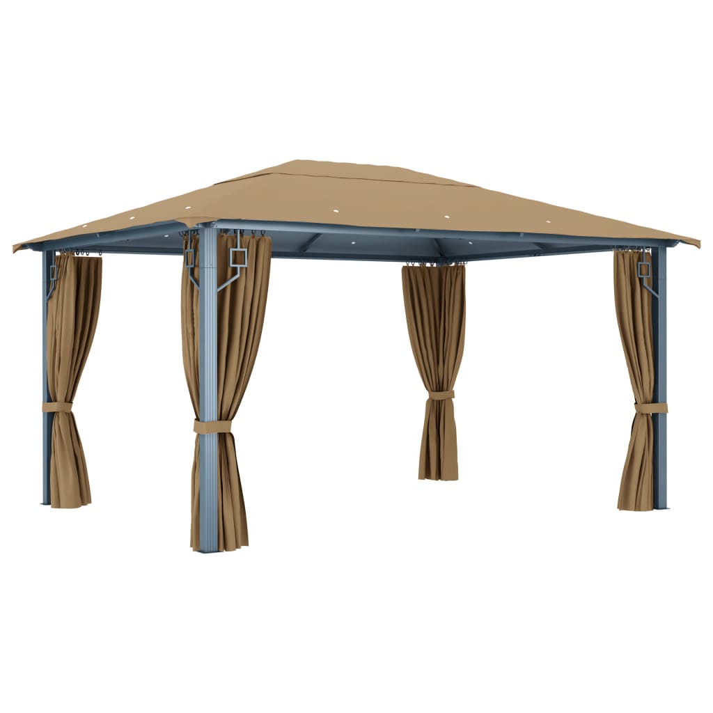 Gazebo com cortina 400x300 cm alumínio cinzento-acastanhado