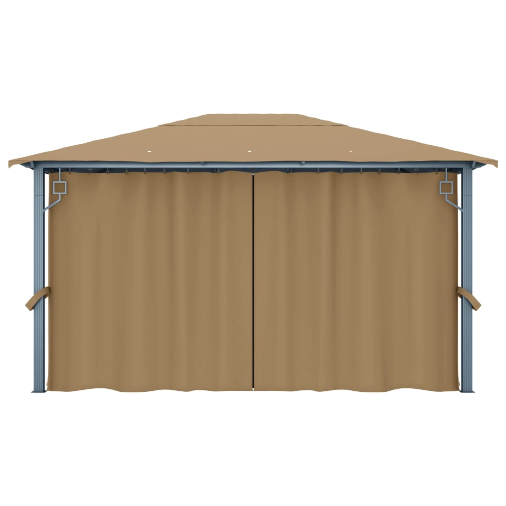 Gazebo com cortina 400x300 cm alumínio cinzento-acastanhado