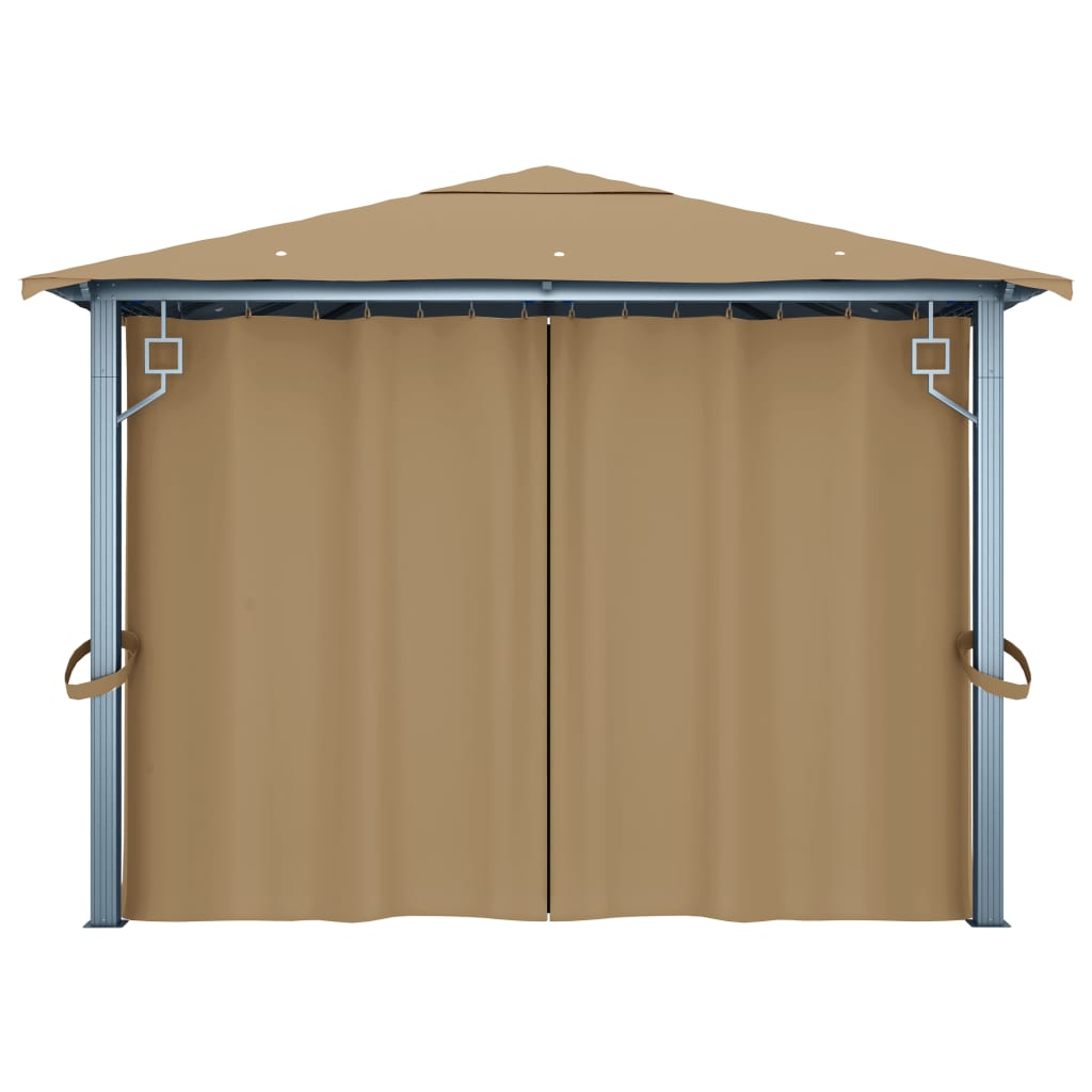 Gazebo com cortina 400x300 cm alumínio cinzento-acastanhado